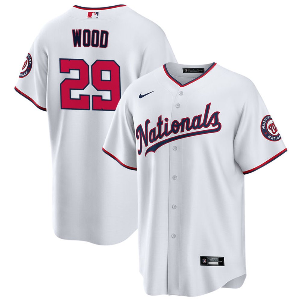 Men's Washington Nationals #29 James Wood White Alternate Limited Player Jersey Men's Washington Nationals #29 James Wood White Alternate Limited Player Jersey