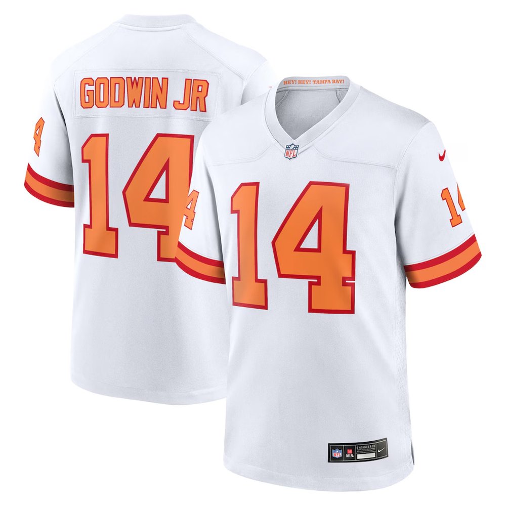 Men's '76 Tampa Bay Buccaneers #14 Chris Godwin White Player Game Jersey Men's '76 Tampa Bay Buccaneers #14 Chris Godwin White Player Game Jersey