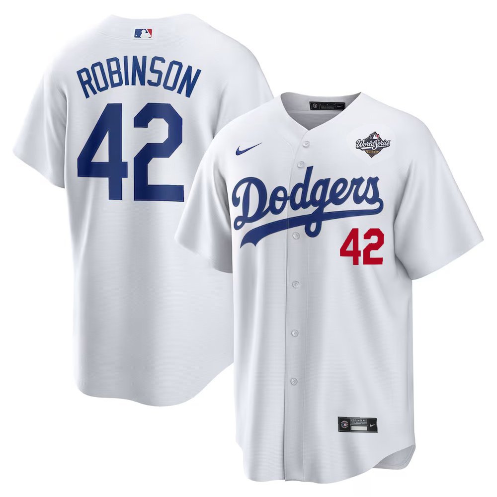 Men's Los Angeles Dodgers #42 Jackie Robinson White 2025 World Series Home Limited Jersey Men's Los Angeles Dodgers #42 Jackie Robinson White 2025 World Series Home Limited Jersey