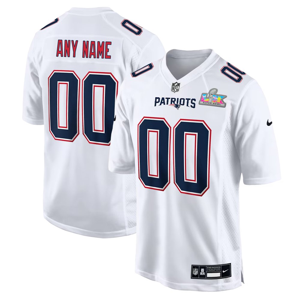 Men's New England Patriots Custom White Super Bowl LX Patch Tundra Fashion Game Jersey