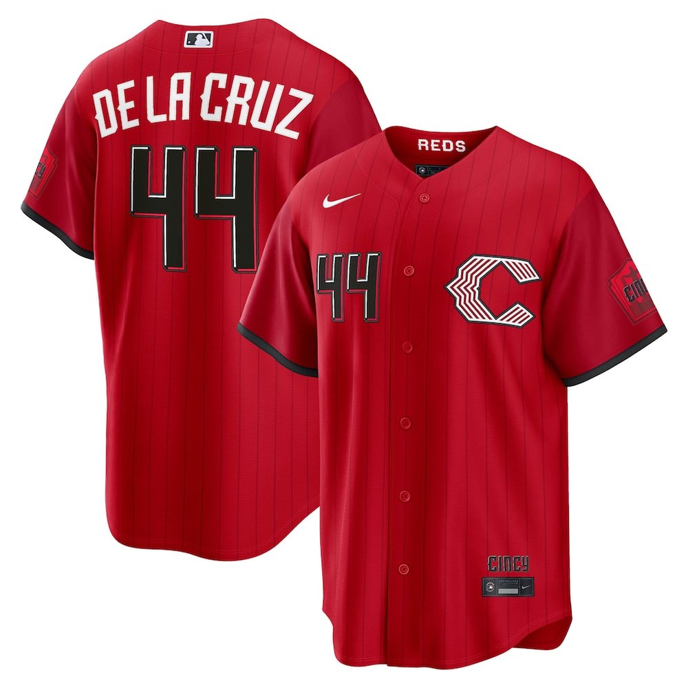 Men's Cincinnati Reds #44 Elly De La Cruz Red 2026 City Connect Stitched Jersey Men's Cincinnati Reds #44 Elly De La Cruz Red 2026 City Connect Stitched Jersey