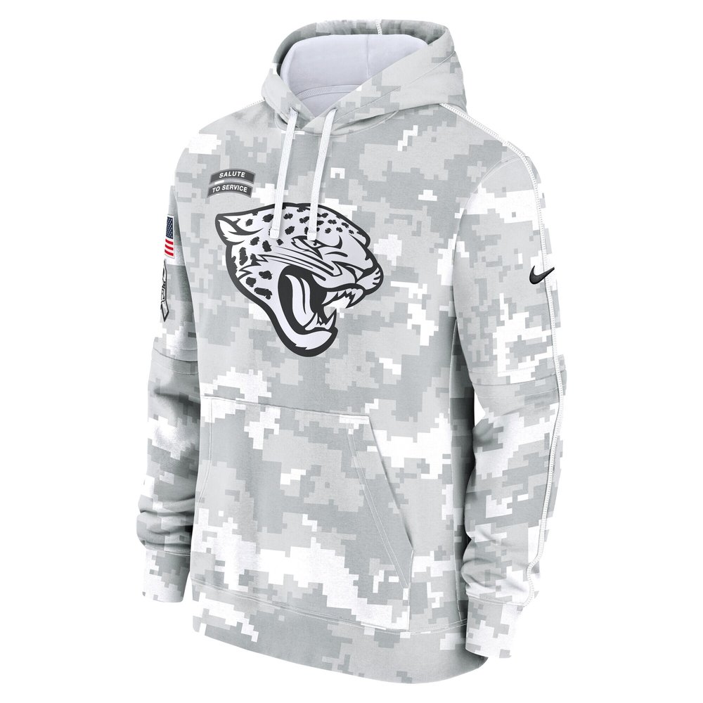 Youth Jacksonville Jaguars White/Gray 2024 Salute To Service Pullover Hoodie Youth Jacksonville Jaguars White/Gray 2024 Salute To Service Pullover Hoodie