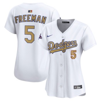 Women's Los Angeles Dodgers #5 Freddie Freeman White 2025 Gold Collection Limited Jersey Women's Los Angeles Dodgers #5 Freddie Freeman White 2025 Gold Collection Limited Jersey