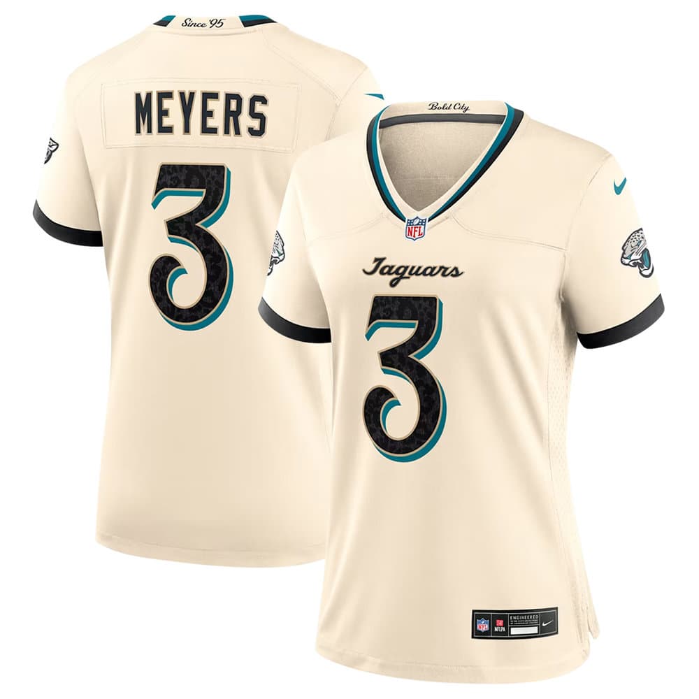 Women's Jacksonville Jaguars #3 Jakobi Meyers Cream 2026 Rivalries Collection Game Jersey Women's Jacksonville Jaguars #3 Jakobi Meyers Cream 2026 Rivalries Collection Game Jersey