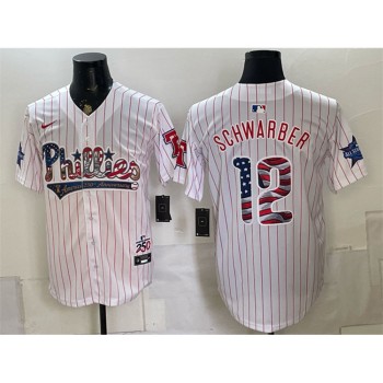 Men's Philadelphia Phillies #12 Kyle Schwarber White 2026 All-Star & USA 250 Fourth of July Home Baseball Jersey Men's Philadelphia Phillies #12 Kyle Schwarber White 2026 All-Star & USA 250 Fourth of July Home Baseball Jersey