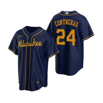Men's Milwaukee Brewers #24 William Contreras Nike Navy Home Replica Jersey Men's Milwaukee Brewers #24 William Contreras Nike Navy Home Replica Jersey