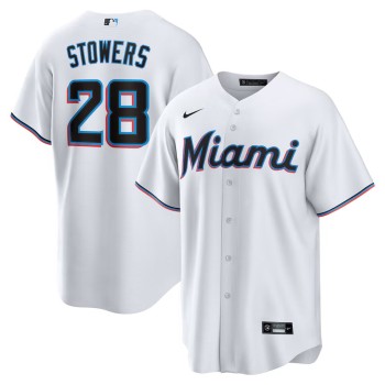 Men's Miami Marlins #28 Kyle Stowers Nike White Home Replica Jersey Men's Miami Marlins #28 Kyle Stowers Nike White Home Replica Jersey