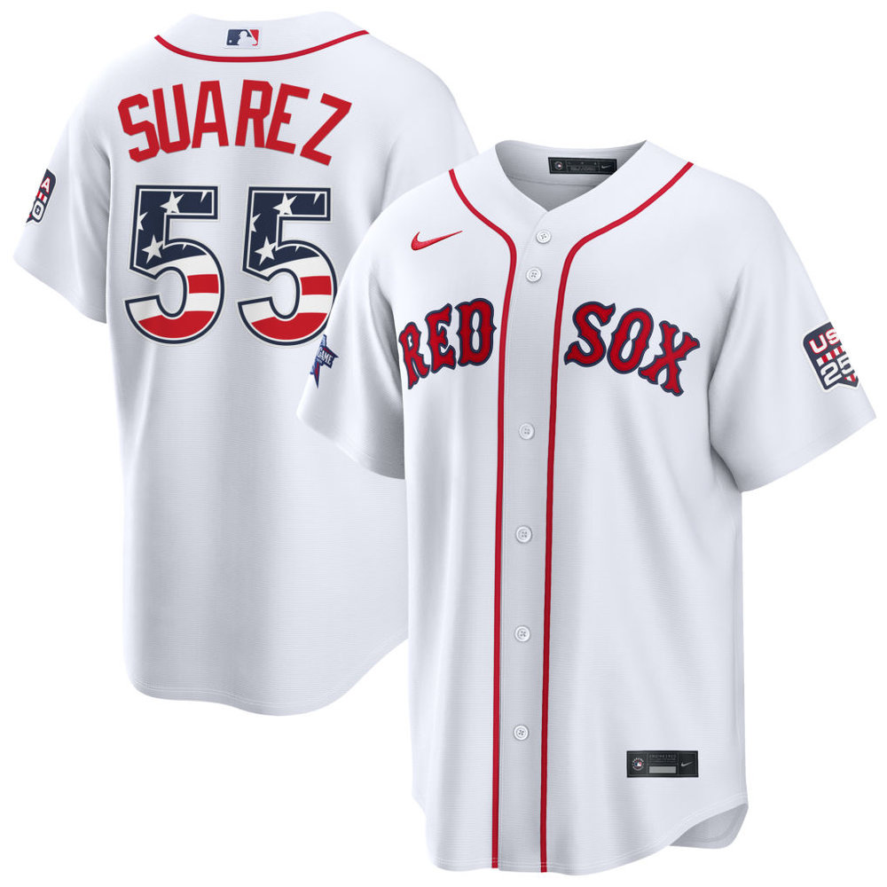 Men's Boston Red Sox #55 Ranger Suarez Nike White 2026 All-Star Edition Stars & Stripes Stadium Jersey Men's Boston Red Sox #55 Ranger Suarez Nike White 2026 All-Star Edition Stars & Stripes Stadium Jersey