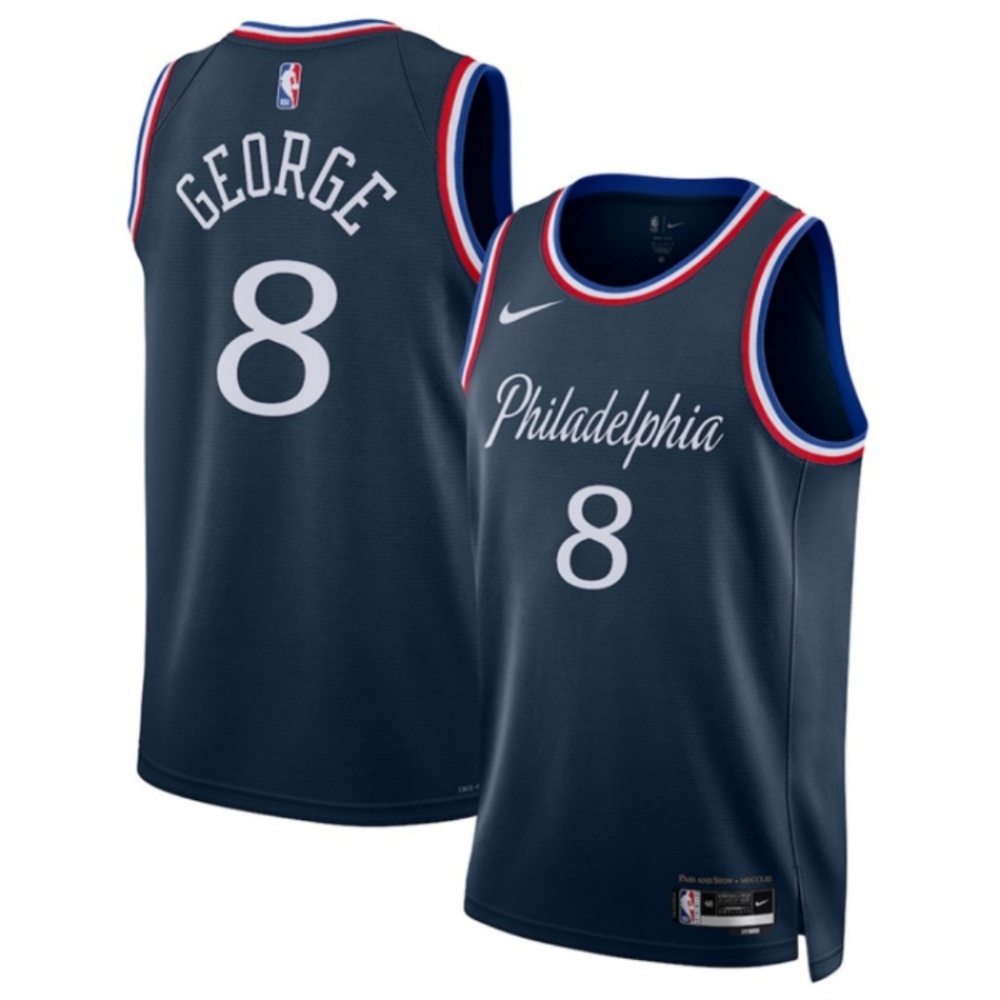 Men's Philadelphia 76ers #8 Paul George Navy 2025/26 City Edition Stitched Jersey