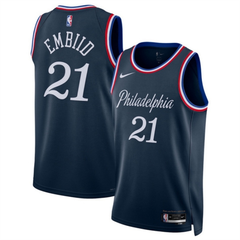 Men's Philadelphia 76ers #21 Joel Embiid Navy 2025/26 City Edition Stitched Jersey