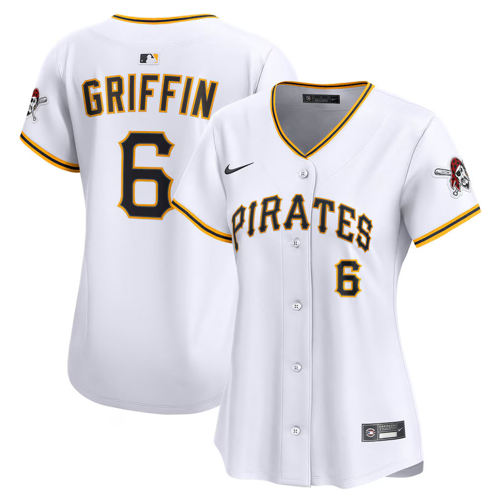 Women's Pittsburgh Pirates #6 Konnor Griffin Nike White Home Limited Jersey Women's Pittsburgh Pirates #6 Konnor Griffin Nike White Home Limited Jersey