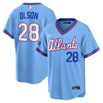 Men's Atlanta Braves #28 Matt Olson Powder Blue 2026 City Connect Stitched Jersey Men's Atlanta Braves #28 Matt Olson Powder Blue 2026 City Connect Stitched Jersey