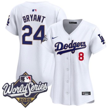Women's Los Angeles Dodgers #24 Kobe Bryant White 2025 World Series Home Limited Baseball Jersey Women's Los Angeles Dodgers #24 Kobe Bryant White 2025 World Series Home Limited Baseball Jersey