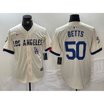 Men's Los Angeles Dodgers #50 Mookie Betts Cream Stitched Baseball Jersey Men's Los Angeles Dodgers #50 Mookie Betts Cream Stitched Baseball Jersey