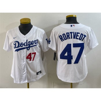Women's Los Angeles Dodgers #47 Ben Rortvedt White Cool Base Jersey Women's Los Angeles Dodgers #47 Ben Rortvedt White Cool Base Jersey