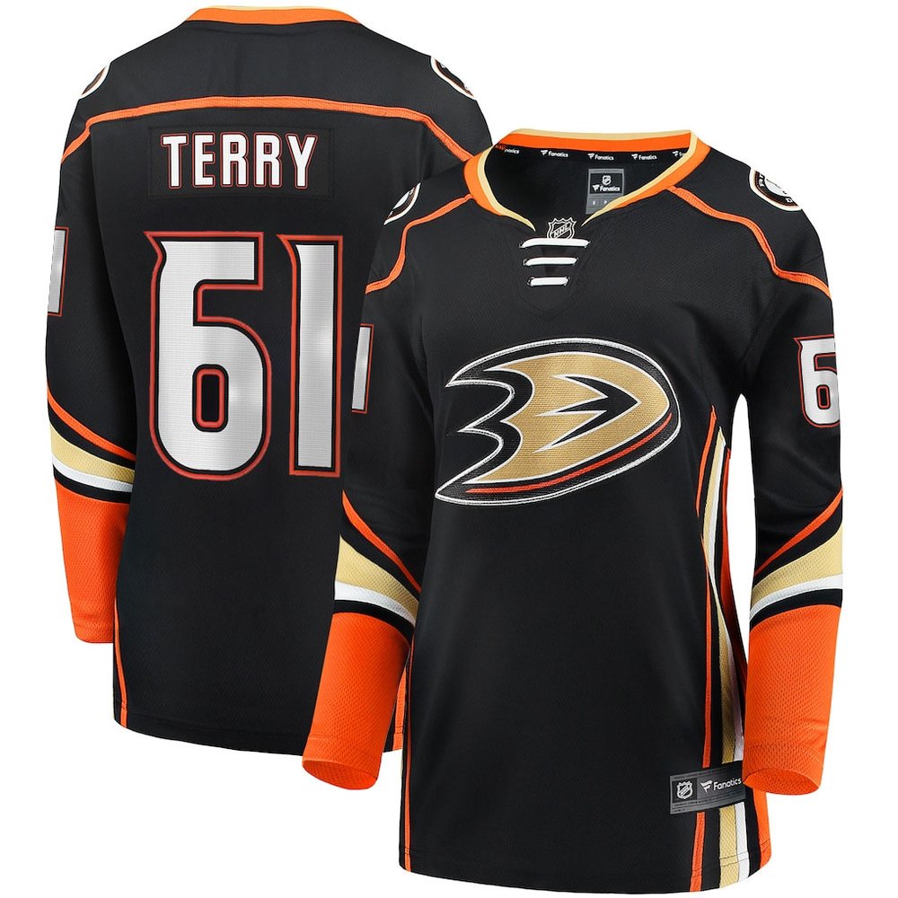Women's Anaheim Ducks #61 Troy Terry Black Home Player Jersey Women's Anaheim Ducks #61 Troy Terry Black Home Player Jersey