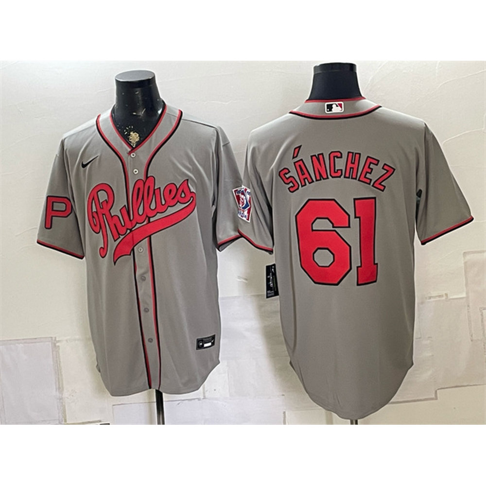 Men's Philadelphia Phillies #61 Cristopher Sanchez Gray 2026 Field of Dreams Stadium Jersey Men's Philadelphia Phillies #61 Cristopher Sanchez Gray 2026 Field of Dreams Stadium Jersey