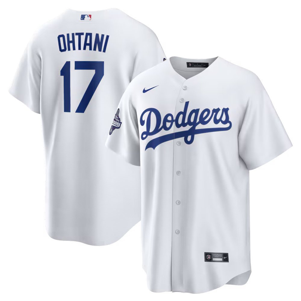 Men's Los Angeles Dodgers #17 Shohei Ohtani White 2025 World Series Champions Home Replica Jersey