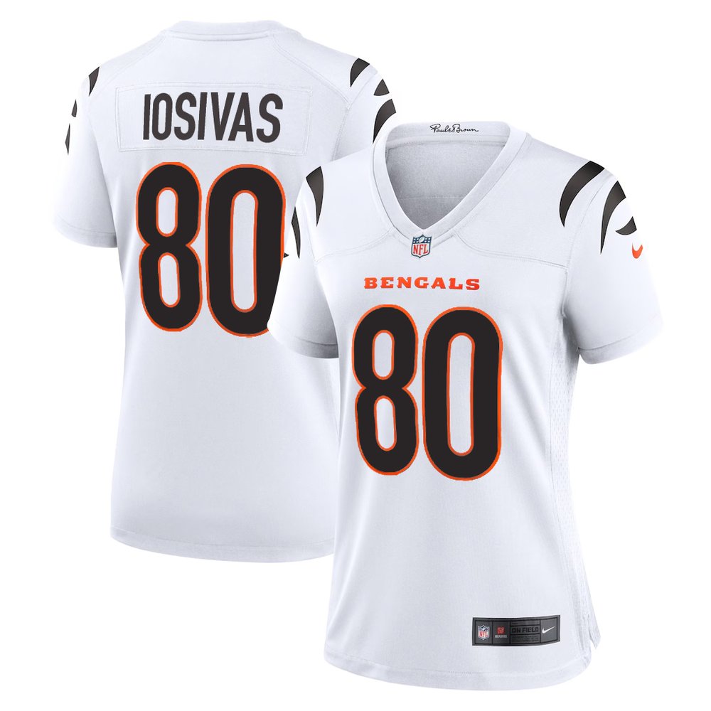 Women's Cincinnati Bengals #80 Andrei Iosivas White Team Game Jersey Women's Cincinnati Bengals #80 Andrei Iosivas White Team Game Jersey