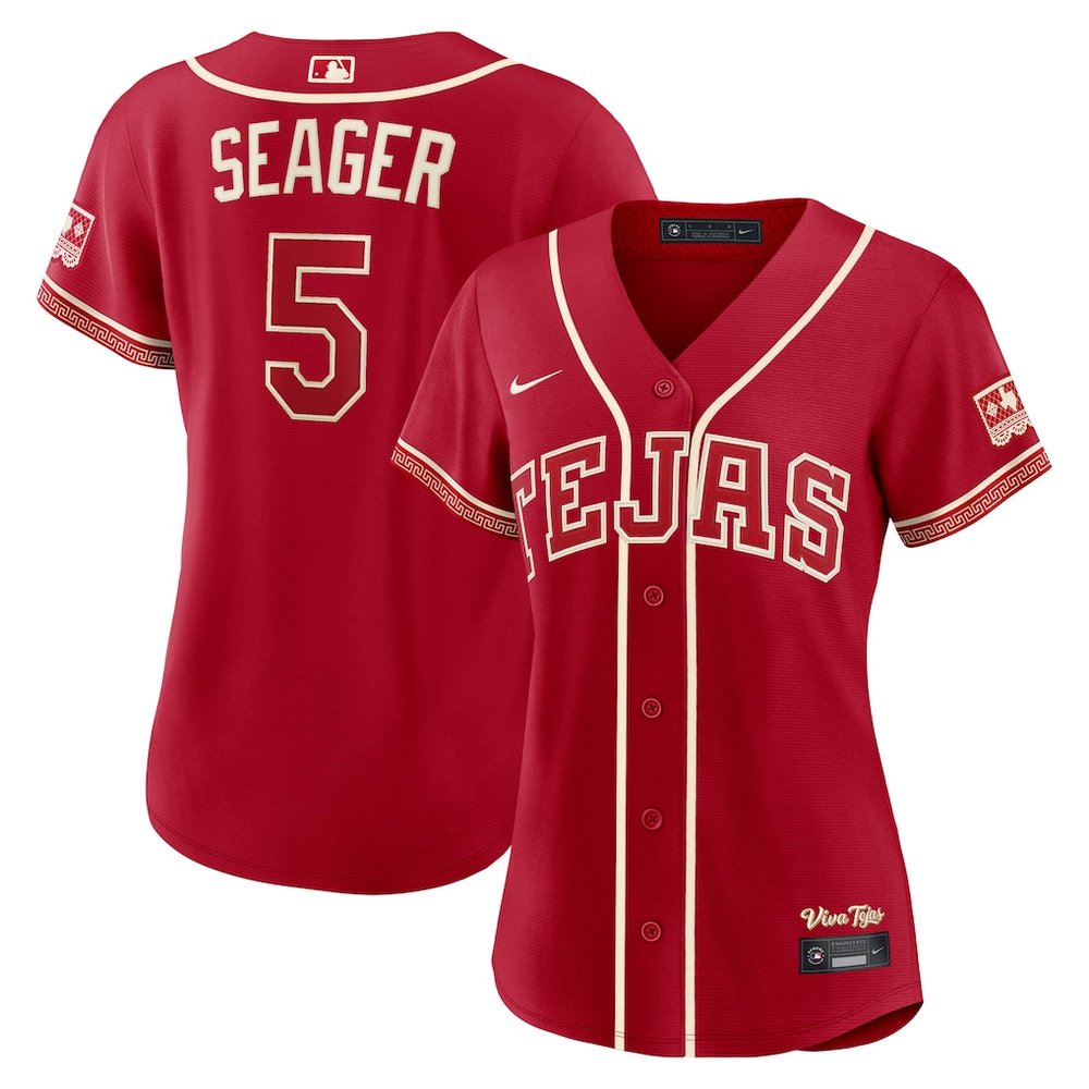 Women's Texas Rangers #5 Corey Seager Nike Red 2026 City Connect Stadium Jersey Women's Texas Rangers #5 Corey Seager Nike Red 2026 City Connect Stadium Jersey