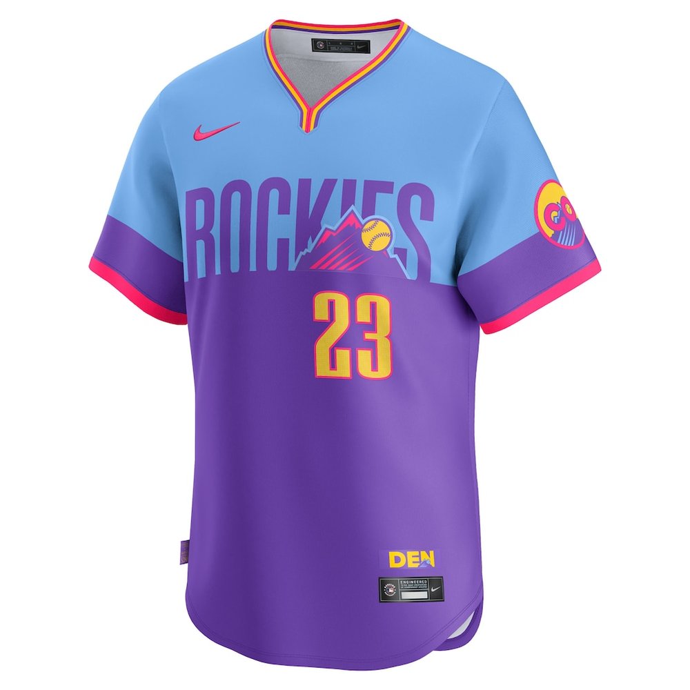 Men's Colorado Rockies #23 Kris Bryant Nike Purple/Light Blue 2025 City Connect Limited Player Jersey Men's Colorado Rockies #23 Kris Bryant Nike Purple/Light Blue 2025 City Connect Limited Player Jersey
