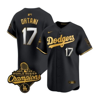 Men's Los Angeles Dodgers #17 Shohei Ohtani Black Golden 2025 World Series Champions Home Limited Jersey Men's Los Angeles Dodgers #17 Shohei Ohtani Black Golden 2025 World Series Champions Home Limited Jersey