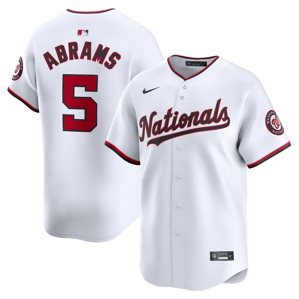 Men's Washington Nationals #5 CJ Abrams White Home Limited Player Jersey Men's Washington Nationals #5 CJ Abrams White Home Limited Player Jersey