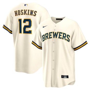 Men's Milwaukee Brewers #12 Rhys Hoskins Nike Cream Home Replica Player Jersey Men's Milwaukee Brewers #12 Rhys Hoskins Nike Cream Home Replica Player Jersey