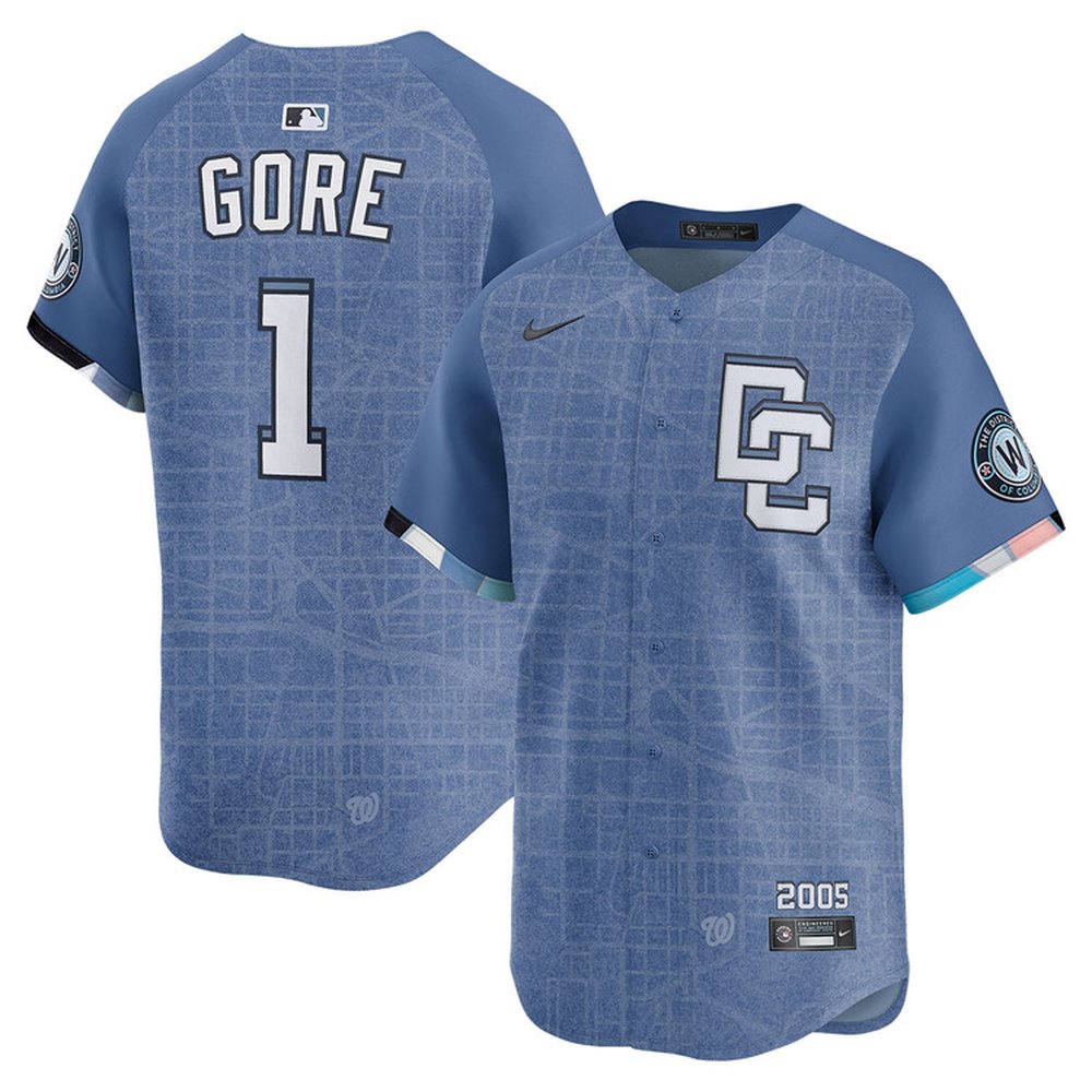 Men's Washington Nationals #1 MacKenzie Gore Blue 2025 City Connect Limited Jersey Men's Washington Nationals #1 MacKenzie Gore Blue 2025 City Connect Limited Jersey