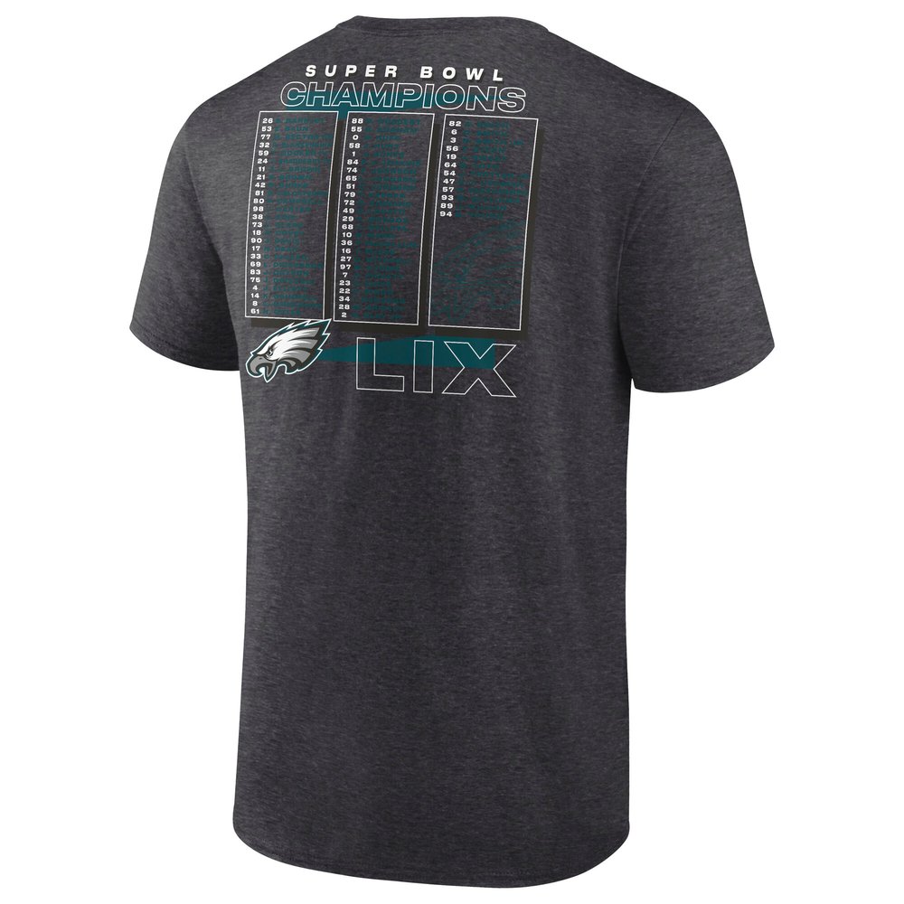 Men's Philadelphia Eagles Heather Charcoal Super Bowl LIX Champions Roster T-Shirt Men's Philadelphia Eagles Heather Charcoal Super Bowl LIX Champions Roster T-Shirt