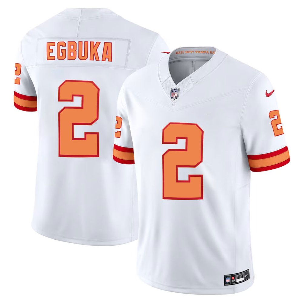 Men's '76 Tampa Bay Buccaneers #2 Emeka Egbuka White Player F.U.S.E. Vapor Limited Stitched Jersey Men's '76 Tampa Bay Buccaneers #2 Emeka Egbuka White Player F.U.S.E. Vapor Limited Stitched Jersey