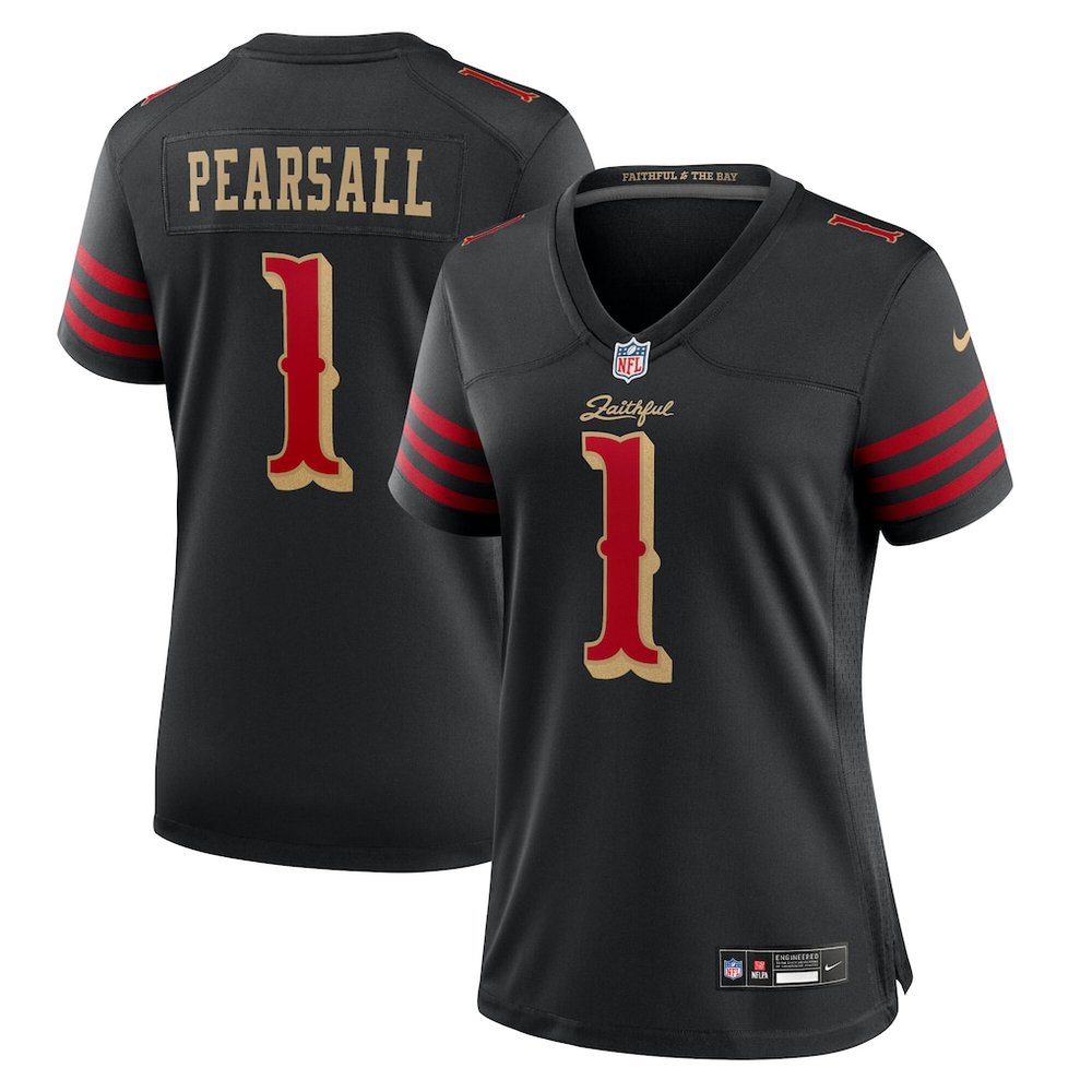 Women's San Francisco 49ers #1 Ricky Pearsall Black Rivalries Collection Game Jersey Women's San Francisco 49ers #1 Ricky Pearsall Black Rivalries Collection Game Jersey