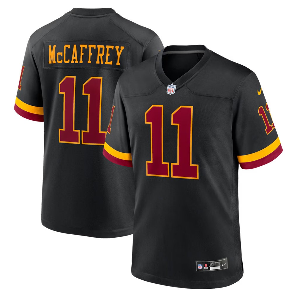 Men's Washington Commanders #11 Luke McCaffrey Black Hail Raiser Alternate Game Jersey Men's Washington Commanders #11 Luke McCaffrey Black Hail Raiser Alternate Game Jersey