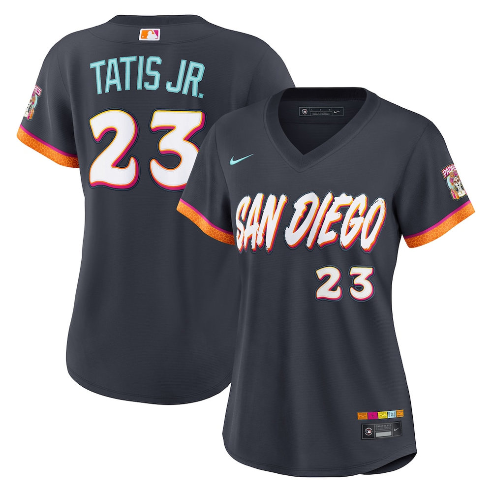 Women's San Diego Padres #23 Fernando Tatis Jr. Nike Obsidian 2026 City Connect Stadium Jersey Women's San Diego Padres #23 Fernando Tatis Jr. Nike Obsidian 2026 City Connect Stadium Jersey