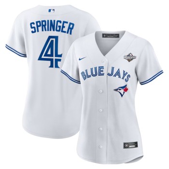 Women's Toronto Blue Jays #4 George Springer White 2025 World Series Home Replica Player Jersey Women's Toronto Blue Jays #4 George Springer White 2025 World Series Home Replica Player Jersey