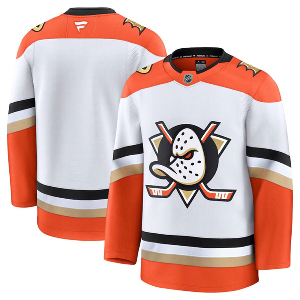 Men's Anaheim Ducks Blank White 2024-25 Away Stitched Hockey Premium Jersey Men's Anaheim Ducks Blank White 2024-25 Away Stitched Hockey Premium Jersey