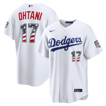 Men's Los Angeles Dodgers #17 Shohei Ohtani Nike White USA 250 Fourth of July Home Stadium Jersey Men's Los Angeles Dodgers #17 Shohei Ohtani Nike White USA 250 Fourth of July Home Stadium Jersey