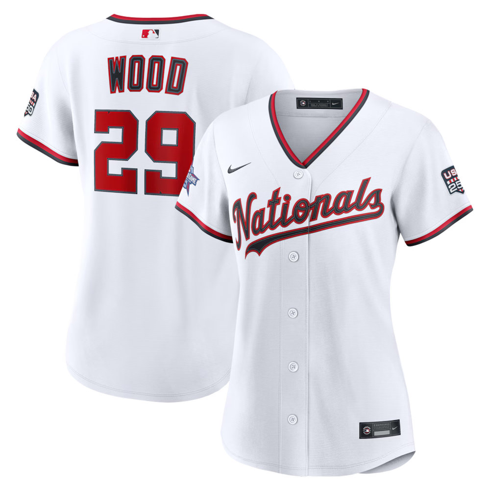 Women's Washington Nationals #29 James Wood Nike White 2026 All-Star Game Replica Jersey Women's Washington Nationals #29 James Wood Nike White 2026 All-Star Game Replica Jersey