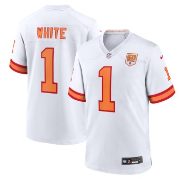 Men's '76 Tampa Bay Buccaneers #1 Rachaad White Nike White 50th Season Game Jersey Men's '76 Tampa Bay Buccaneers #1 Rachaad White Nike White 50th Season Game Jersey