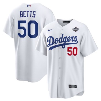 Men's Los Angeles Dodgers #50 Mookie Betts White 2025 World Series Home Limited Jersey