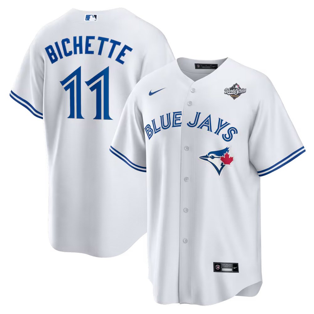 Men's Toronto Blue Jays #11 Bo Bichette White 2025 World Series Home Replica Player Jersey Men's Toronto Blue Jays #11 Bo Bichette White 2025 World Series Home Replica Player Jersey