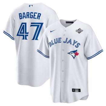 Men's Toronto Blue Jays #47 Addison Barger White 2025 World Series Home Replica Player Jersey Men's Toronto Blue Jays #47 Addison Barger White 2025 World Series Home Replica Player Jersey