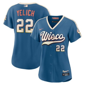 Women's Milwaukee Brewers #22 Christian Yelich Nike Mineral Blue 2026 City Connect Stadium Jersey Women's Milwaukee Brewers #22 Christian Yelich Nike Mineral Blue 2026 City Connect Stadium Jersey