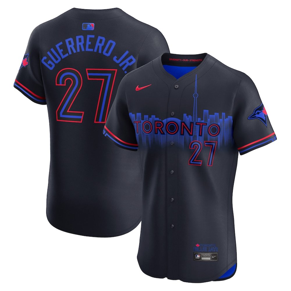 Men's Toronto Blue Jays #27 Vladimir Guerrero Jr. Navy 2024 City Connect Elite Player Jersey Men's Toronto Blue Jays #27 Vladimir Guerrero Jr. Navy 2024 City Connect Elite Player Jersey