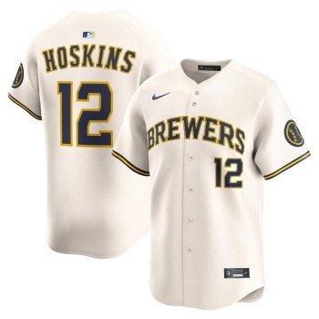 Men's Milwaukee Brewers #12 Rhys Hoskins Nike Cream Alternate Limited Player Jersey Men's Milwaukee Brewers #12 Rhys Hoskins Nike Cream Alternate Limited Player Jersey