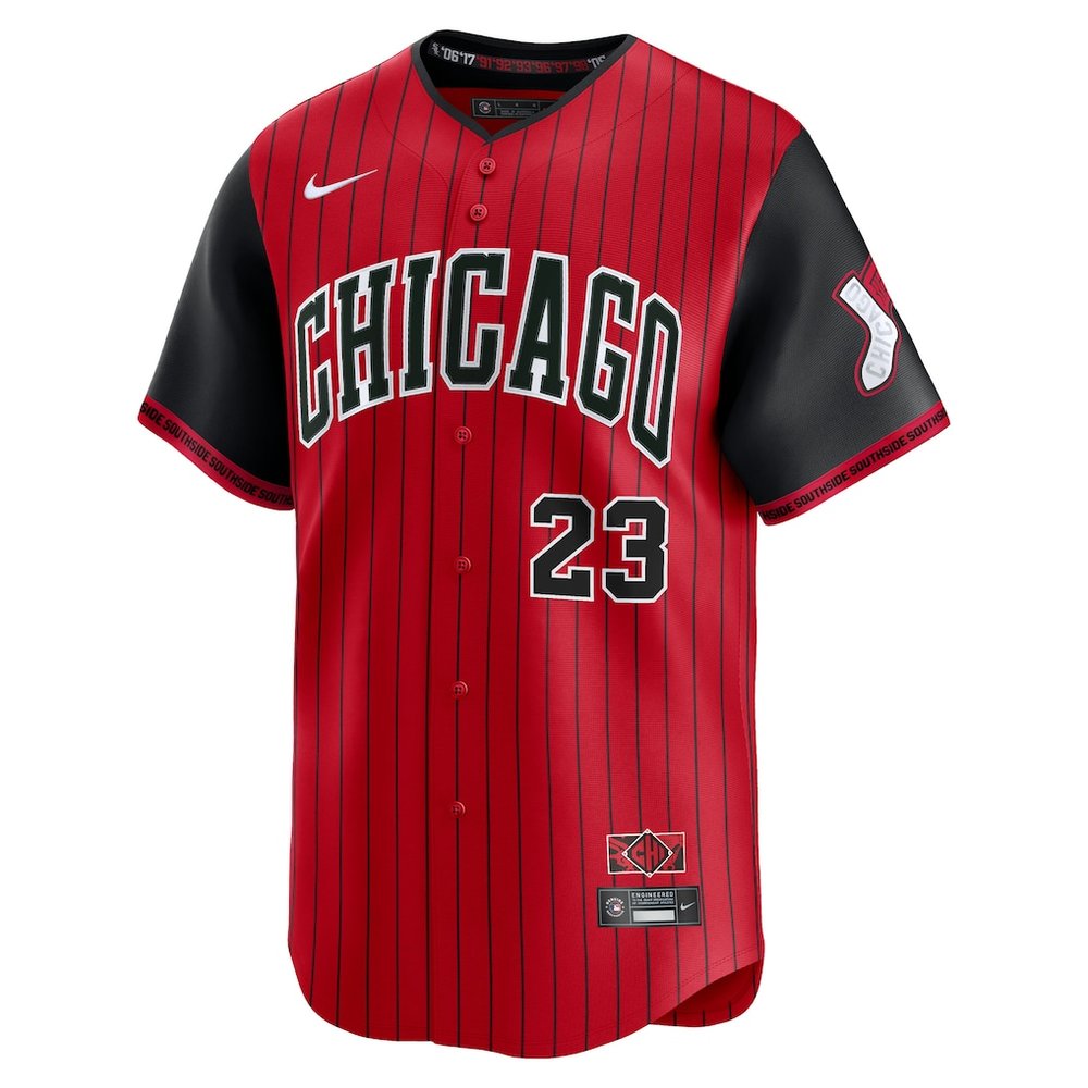 Men's Chicago White Sox #23 Andrew Benintendi Nike Red/Black 2025 City Connect Limited Player Jersey Men's Chicago White Sox #23 Andrew Benintendi Nike Red/Black 2025 City Connect Limited Player Jersey