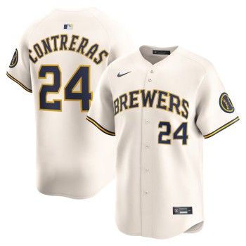 Men's Milwaukee Brewers #24 William Contreras Nike Cream Alternate Limited Player Jersey Men's Milwaukee Brewers #24 William Contreras Nike Cream Alternate Limited Player Jersey