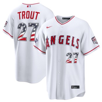 Men's Los Angeles Angels #27 Mike Trout Nike White 2026 All-Star Edition Stars & Stripes Stadium Jersey Men's Los Angeles Angels #27 Mike Trout Nike White 2026 All-Star Edition Stars & Stripes Stadium Jersey