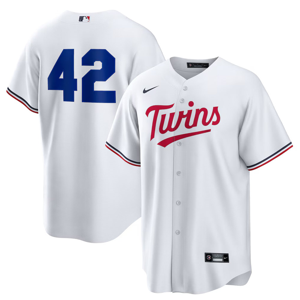 Men's Minnesota Twins #42 Jackie Robinson Nike White Home 2025 Jackie Robinson Day Replica Jersey Men's Minnesota Twins #42 Jackie Robinson Nike White Home 2025 Jackie Robinson Day Replica Jersey