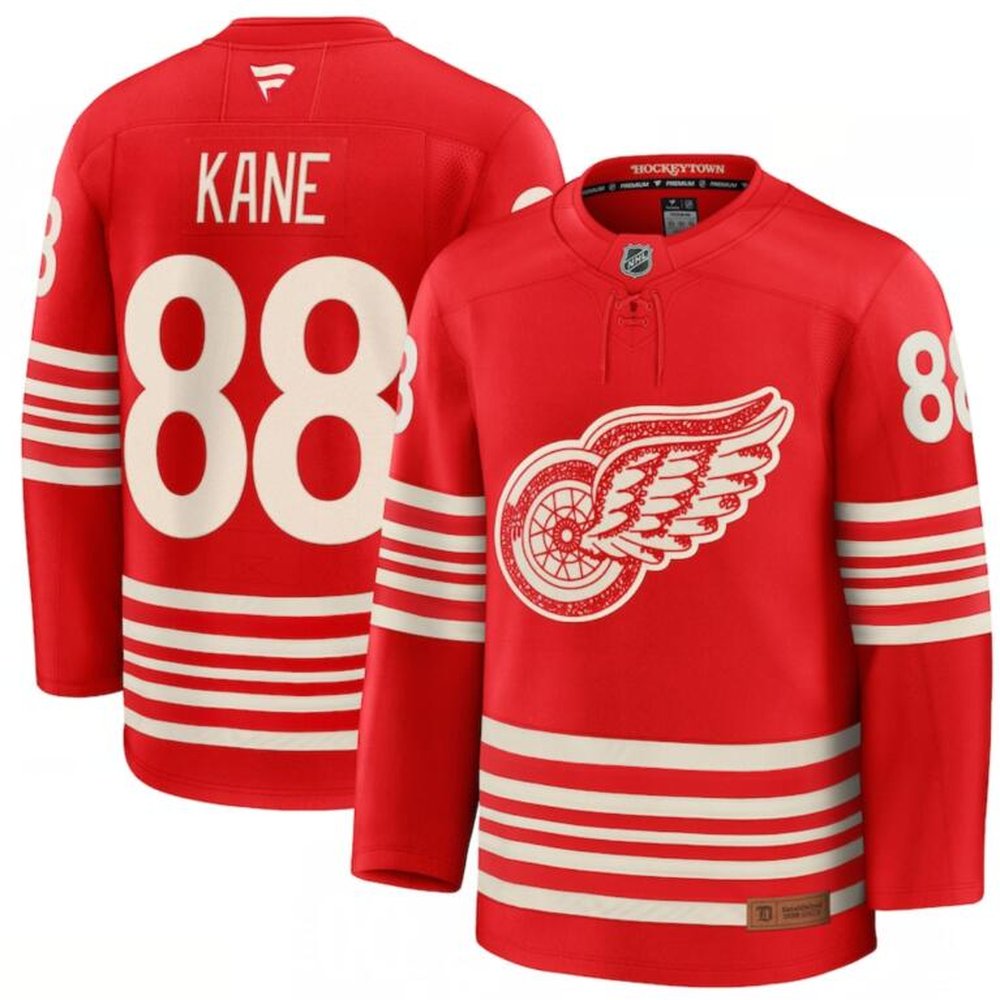 Youth Detroit Red Wings #88 Patrick Kane Red 2025 Centennial Premium Stitched Hockey Jersey